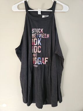 District Black Tank Top with Multicolor Graphic Text